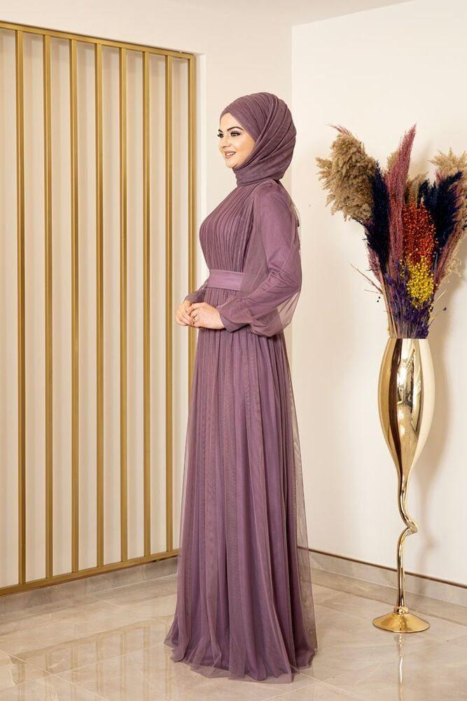 Tüllkleid Damen Abendkleid Maxilänge Abaya-Stil - Modest Mode 48 ecru weiß